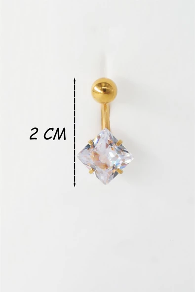 Kadın 316L Anti Alerjenik Topcuklu Baget Zirkon Taşlı Göbek Piercing - Resim 2
