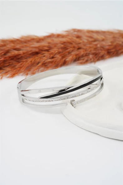 Kadın 316 L Paslanmaz Çelik Anti Alerjenik  Zirkon Taşlı ve Mineli Çivi Model Bileklik - Resim 2