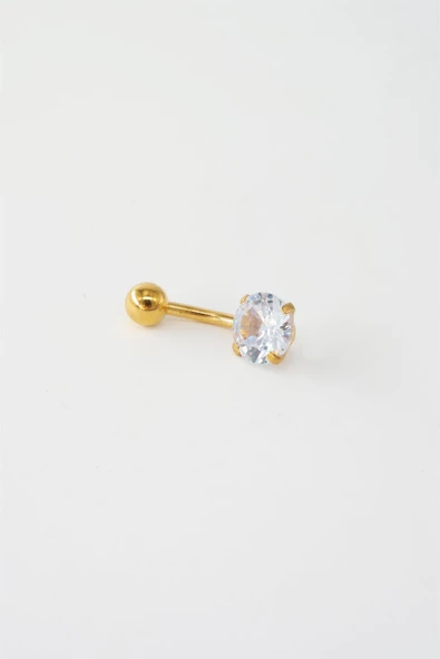 Kadın 316L Anti Alerjenik Topcuklu Oval Baget Zirkon Taşlı Göbek Piercing - Resim 3