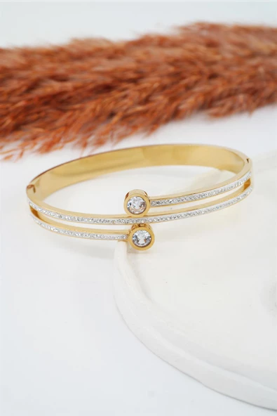 Kadın 316 L Paslanmaz Çelik Anti Alerjenik  Baget Zirkon Taşlı Bileklik - Resim 2