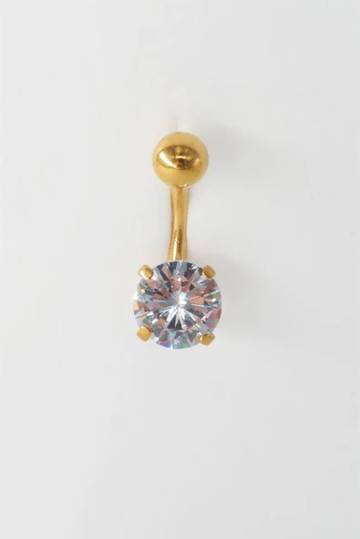Kadın 316L Anti Alerjenik Topcuklu Oval Baget Zirkon Taşlı Göbek Piercing
