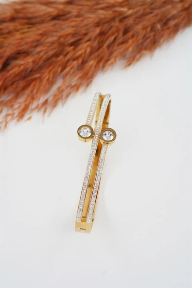 Kadın 316 L Paslanmaz Çelik Anti Alerjenik  Baget Zirkon Taşlı Bileklik ürün görseli