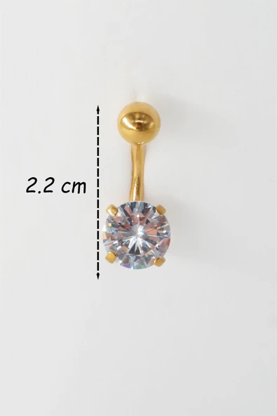 Kadın 316L Anti Alerjenik Topcuklu Oval Baget Zirkon Taşlı Göbek Piercing - Resim 2
