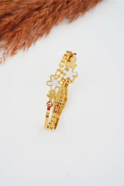 Kadın 316 L Paslanmaz Çelik Anti Alerjenik  Beyaz Taşlı Çiçek Model Bileklik - Resim 3