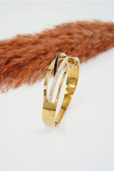 Kadın 316 L Paslanmaz Çelik Anti Alerjenik  Zirkon Taşlı ve Mineli Çivi Model Bileklik - Resim 3