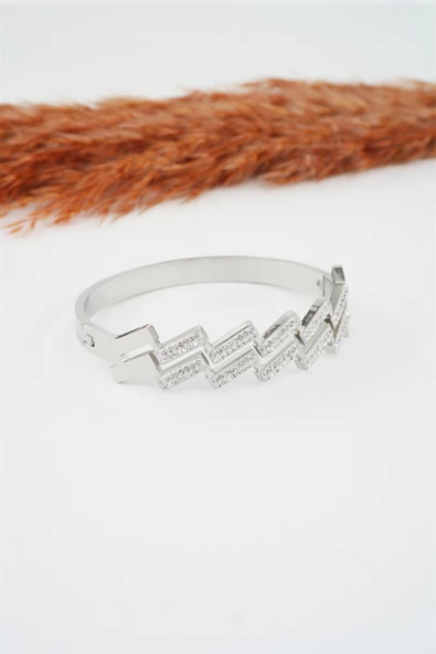 Kadın 316 L Paslanmaz Çelik Anti Alerjenik  Zirkon Taşlı Bileklik - Resim 2