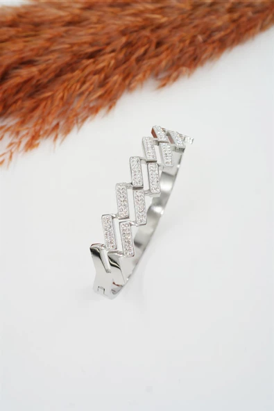 Kadın 316 L Paslanmaz Çelik Anti Alerjenik  Zirkon Taşlı Bileklik - Resim 3