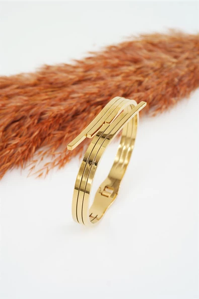 Kadın 316 L Paslanmaz Çelik Anti Alerjenik Zirkon Taşlı Kaburga Model Çelik Bileklik - Resim 3