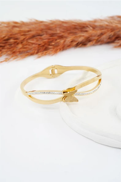 Kadın 316 L Paslanmaz Çelik Anti Alerjenik  Zirkon Taşlı Kelebek Model Bileklik - Resim 2