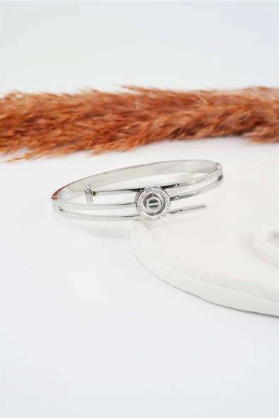 Kadın 316 L Paslanmaz Çelik Anti Alerjenik Zirkon Taşlı Çivi Model Çelik Bileklik - Resim 2