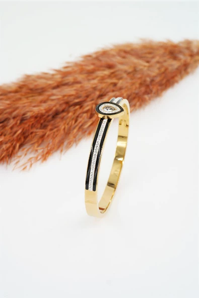 Kadın 316 L Paslanmaz Çelik Anti Alerjenik  Baget Zirkon Taşlı Mineli Çelik Bileklik - Resim 3