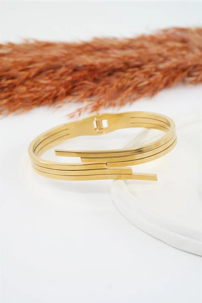 Kadın 316 L Paslanmaz Çelik Anti Alerjenik Zirkon Taşlı Kaburga Model Çelik Bileklik - Resim 2