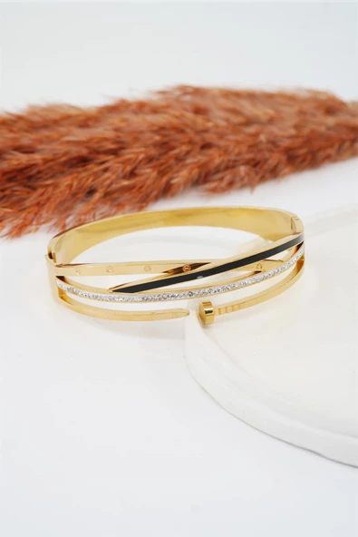 Kadın 316 L Paslanmaz Çelik Anti Alerjenik  Zirkon Taşlı ve Mineli Çivi Model Bileklik - Resim 2