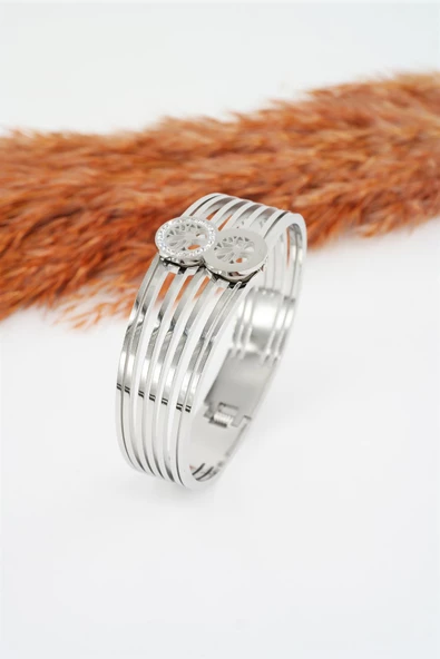 Kadın 316 L Paslanmaz Çelik Anti Alerjenik  Zirkon Taşlı Hayat Ağacı Figürlü Çelik Bileklik ürün görseli