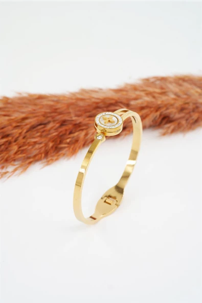 Kadın 316 L Paslanmaz Çelik Anti Alerjenik Zirkon Taşlı Yonca Model Çelik Bileklik - Resim 3