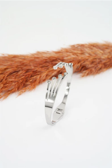 Kadın 316 L Paslanmaz Çelik Anti Alerjenik Zirkon Taşlı Çelik Bileklik - Resim 3