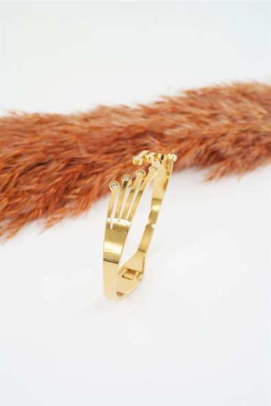 Kadın 316 L Paslanmaz Çelik Anti Alerjenik Zirkon Taşlı Çelik Bileklik - Resim 3