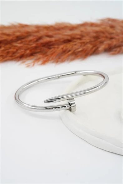 Kadın 316 L Paslanmaz Çelik Anti Alerjenik Çivi Model Gümüş Renk Bileklik ürün görseli