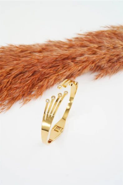 Kadın 316 L Paslanmaz Çelik Anti Alerjenik Zirkon Taşlı Çelik Bileklik ürün görseli