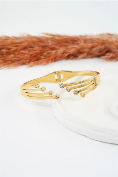 Kadın 316 L Paslanmaz Çelik Anti Alerjenik Zirkon Taşlı Çelik Bileklik - Resim 2