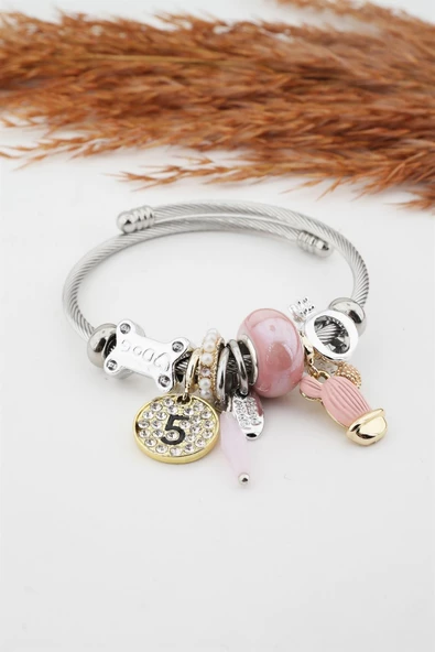 Kadın Kaktüs Figürlü Charm Bileklik - Resim 2