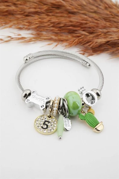 Kadın Kaktüs Figürlü Charm Bileklik - Resim 2