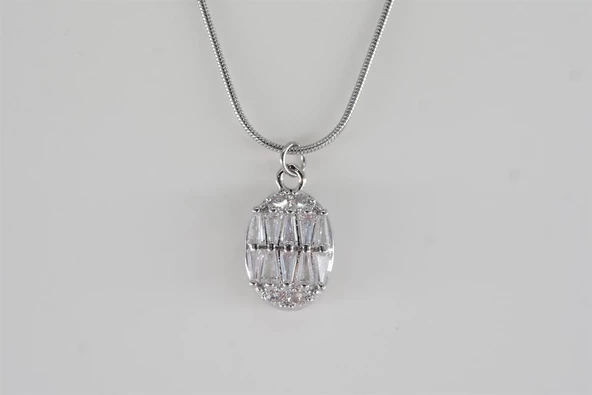 Kadın 316L Paslanmaz Çelik 40 cm Baget Zirkon Taşlı Kolye - Resim 3