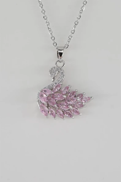 Kadın 316L Paslanmaz Çelik 40 cm Kuğu Figürlü Baget Zirkon Taşlı Kolye ürün görseli