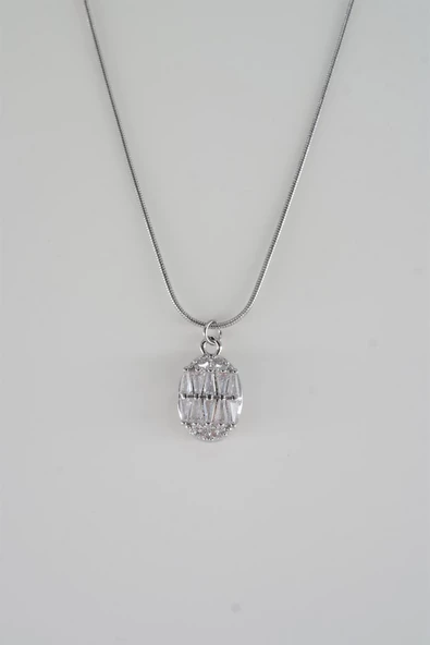 Kadın 316L Paslanmaz Çelik 40 cm Baget Zirkon Taşlı Kolye - Resim 2