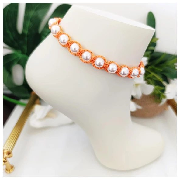 Makrome Örme İnci Kadın Halhal - Resim 2