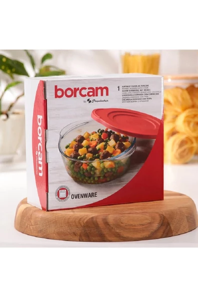 Paşabahçe 59123 Kırmızı Silikon Kapaklı Borcam Yuvarlak Tencere 1450 CC 25 Cm - 5