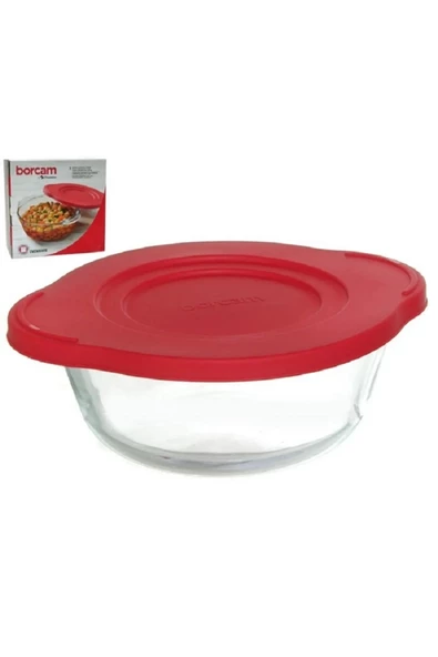 Paşabahçe 59123 Kırmızı Silikon Kapaklı Borcam Yuvarlak Tencere 1450 CC 25 Cm - 3