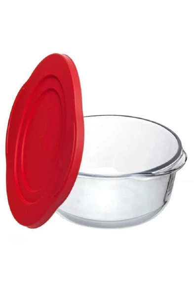 Paşabahçe 59123 Kırmızı Silikon Kapaklı Borcam Yuvarlak Tencere 1450 CC 25 Cm - 4