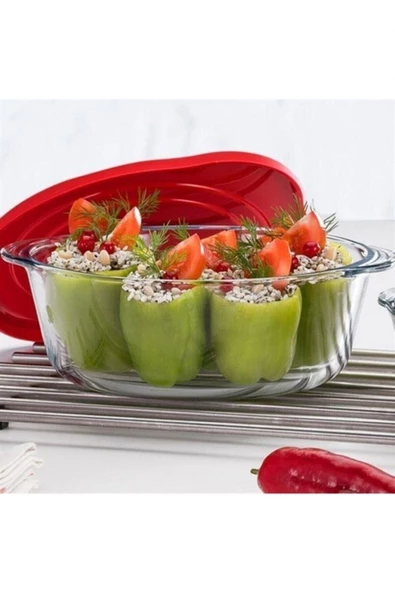 Paşabahçe 59001 Kırmızı Silikon Kapaklı Büyük Borcam Tencere 2100 CC 25x22 CM - 3