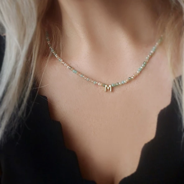 Vaoov 925 Ayar Gümüş Pastel Renkli Kristal Taşlı Harf Kolye - Resim 3