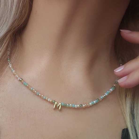 Vaoov 925 Ayar Gümüş Pastel Renkli Kristal Taşlı Harf Kolye - Resim 5