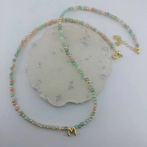 Vaoov 925 Ayar Gümüş Pastel Renkli Kristal Taşlı Harf Kolye - Resim 8