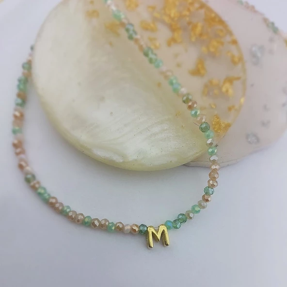 Vaoov 925 Ayar Gümüş Pastel Renkli Kristal Taşlı Harf Kolye - Resim 4