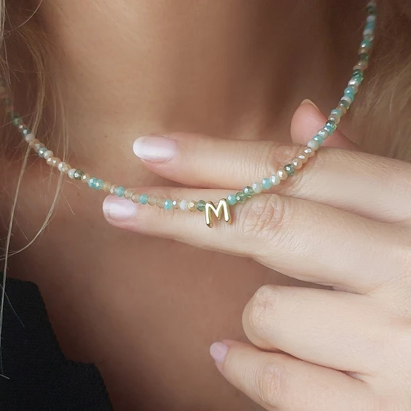 Vaoov 925 Ayar Gümüş Pastel Renkli Kristal Taşlı Harf Kolye - Resim 7