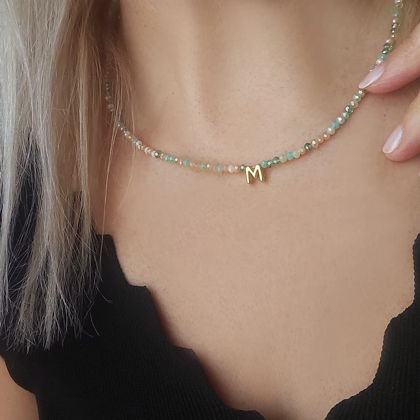 Vaoov 925 Ayar Gümüş Pastel Renkli Kristal Taşlı Harf Kolye - Resim 6