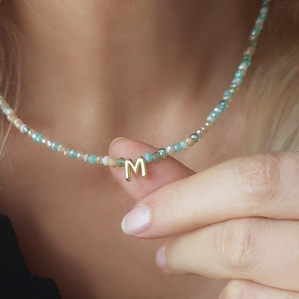 Vaoov 925 Ayar Gümüş Pastel Renkli Kristal Taşlı Harf Kolye ürün görseli