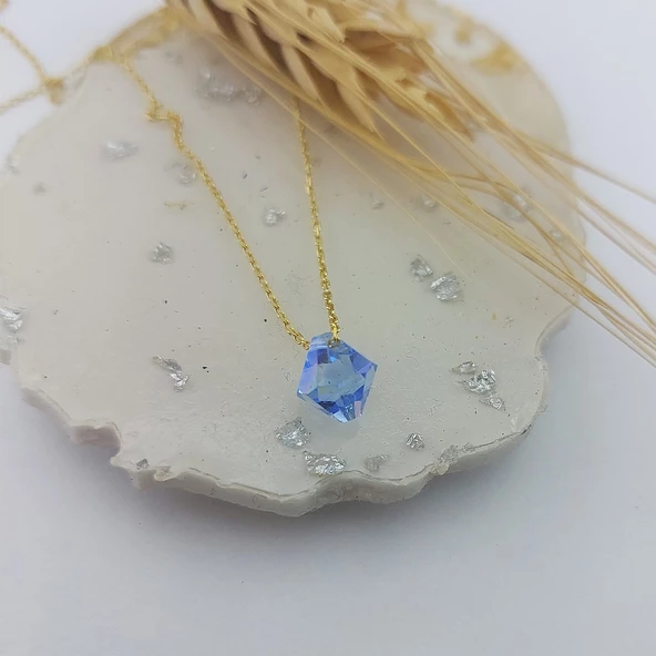 Vaoov 925 Ayar Gümüş Mavi Prizma Swarovski Taşlı Kolye - Resim 7