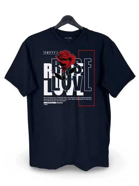 Rose Love Superwoman Baskılı Unisex Bisiklet Yaka Tişört Siyah