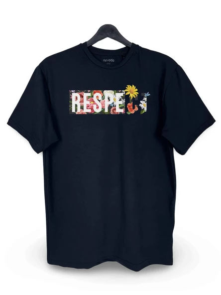 Respect Çiçek Baskılı Unisex Bisiklet Yaka Tişört