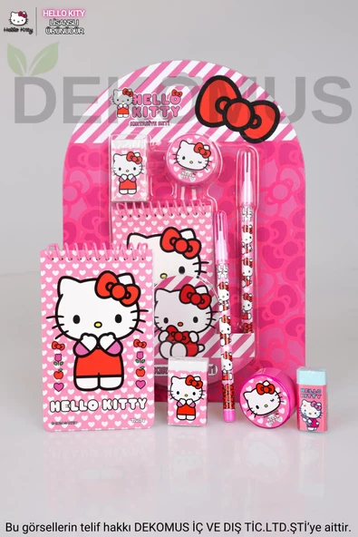 LİSANSLI HELLO KITTY 4'LÜ KIRTASİYE SETİ NOT DEFTERİ,GEÇMELİ KURŞUN KALEM,SİLGİ VE KALEMTRAŞ