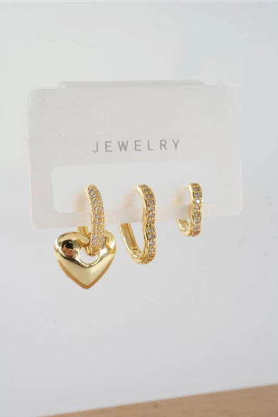 Kadın Vip Seri Baget Zirkon Taşlı Karışık Figürlü 3'lü Küpe  zrk00547 - Resim 2