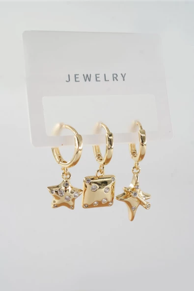 Kadın Vip Seri Baget Zirkon Taşlı Karışık Figürlü 3'lü Küpe  zrk00535 ürün görseli