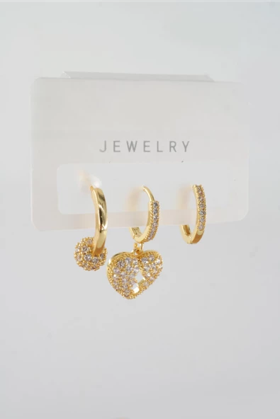 Kadın Vip Seri Baget Zirkon Taşlı Karışık Figürlü 3'lü Küpe  zrk00548 - Resim 2