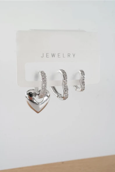 Kadın Vip Seri Baget Zirkon Taşlı Karışık Figürlü 3'lü Küpe  zrk00546 - Resim 2