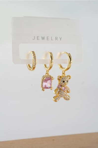 Kadın Vip Seri Baget Zirkon Taşlı Karışık Figürlü 3'lü Küpe  zrk00552 ürün görseli